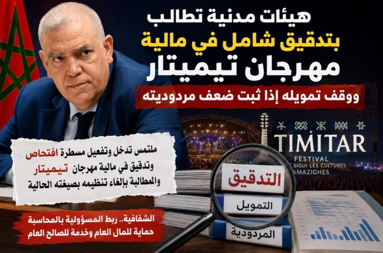 هيئات مدنية تطالب بتدقيق شامل في مالية مهرجان تيميتار ووقف تمويله إذا ثبت ضعف مردوديته